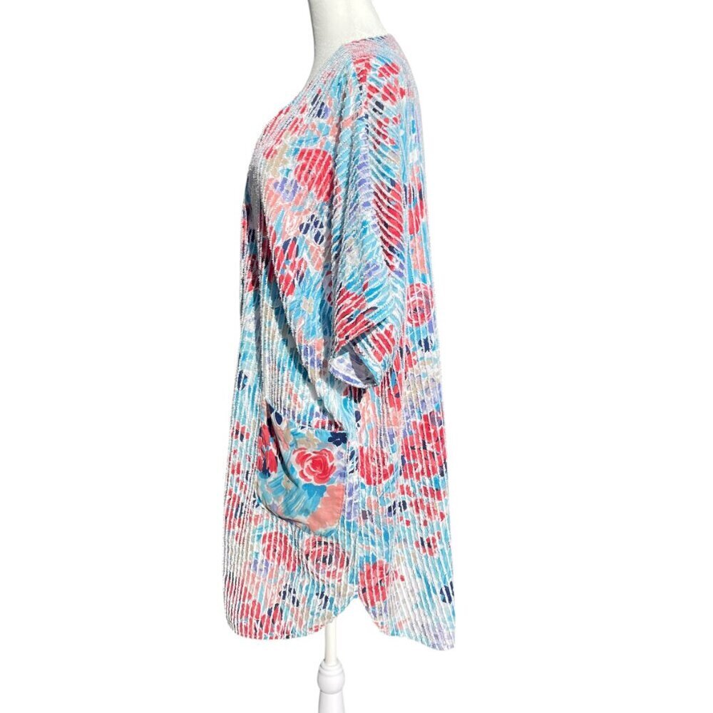 Vintage 1970s Floral Button-Up Housecoat Duster Robe Medium - Picture 4 of 13